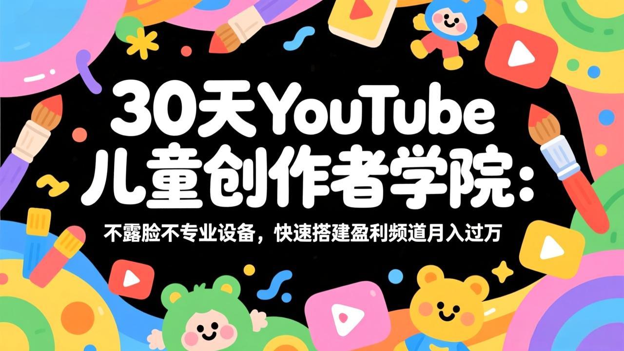 30天YouTube儿童创作者学院:不露脸不专业设备,快速搭建盈利频道月入过万-御文网