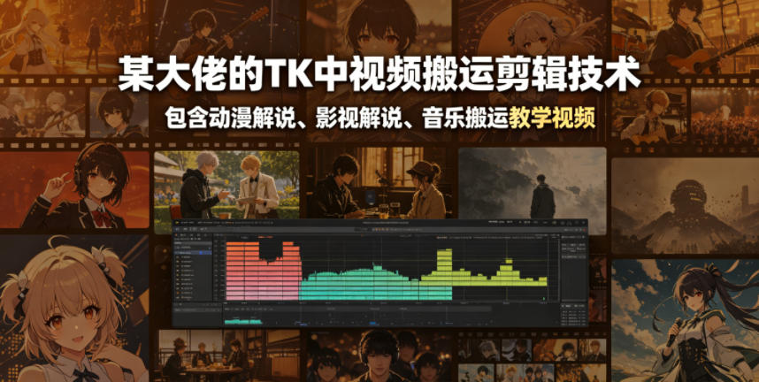 某大佬的TK中视频搬运剪辑技术,包含动漫解说、影视解说、音乐搬运教学视频-御文网