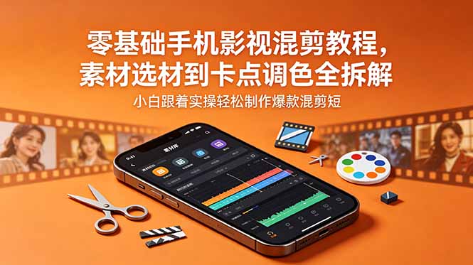 零基础手机影视混剪教程,素材选材到卡点调色全拆解,小白跟着实操轻松制作爆款混剪短片-御文网
