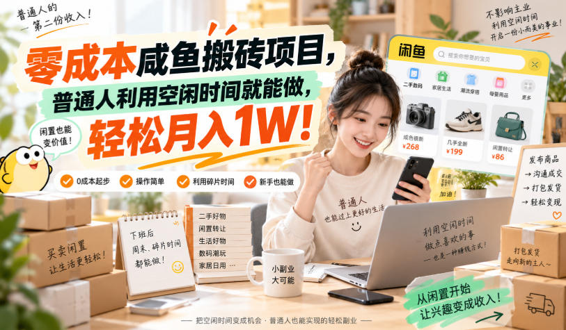 零成本咸鱼搬砖项目,普通人利用空闲时间就能做,轻松月入1W!【揭秘】-御文网